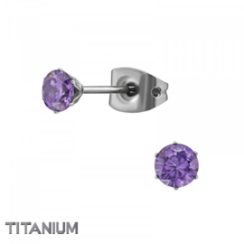 Oorbellen Titanium Tulp paars 4mm