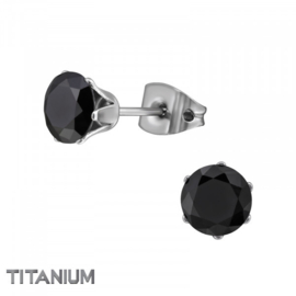 Oorbellen Titanium Tulp zwart 6mm