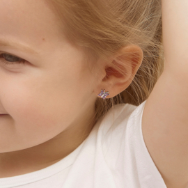 Kinderoorbellen Sterling zilver 925 met schroefsluiting Vlinder paars "In Season Jewelry"
