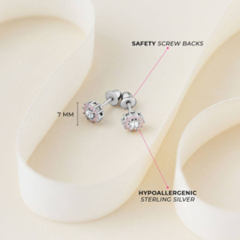 Kinderoorbellen Sterling zilver 925 met schroefsluiting Bloem roze "In Season Jewelry"