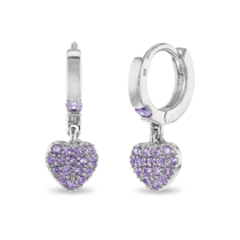 Creolen Sterling zilver 925 Puffed heart paars "In Season Jewelry"