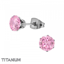 Oorbellen Titanium Tulp roze 6mm