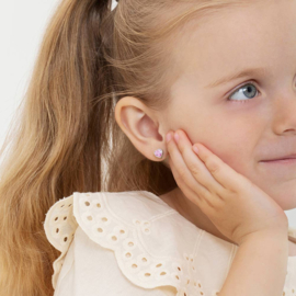 Kinderoorbellen Sterling zilver 925 met schroefsluiting Hart roze "In Season Jewelry"