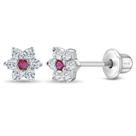 Kinderoorbellen Sterling zilver 925 met schroefsluiting Bloem fuchsia "In Season Jewelry"