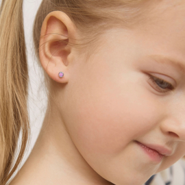 Kinderoorbellen Sterling zilver 925 met schroefsluiting Rond roze "In Season Jewelry"