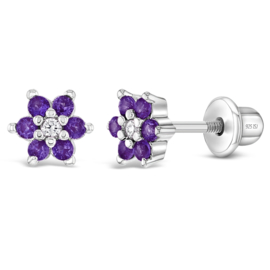 Kinderoorbellen Sterling zilver 925 met schroefsluiting Bloem paars "In Season Jewelry"