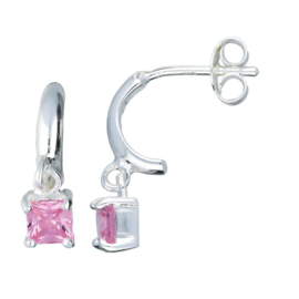 Kinderoorbellen Sterling zilver 925 Roze zirkonia hangend "Lilly"