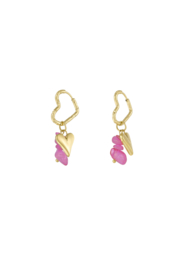 Creolen Chirurgisch staal Heart & stones fuchsia