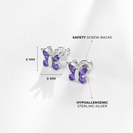 Kinderoorbellen Sterling zilver 925 met schroefsluiting Vlinder paars "In Season Jewelry"