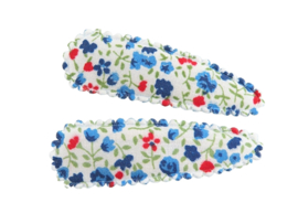 Haarspeldjes blauw met rode bloemen