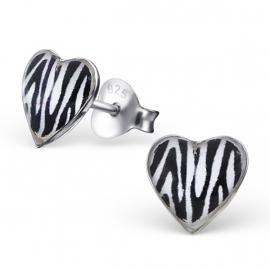 Kinderoorbellen Sterling zilver 925 Hartjes zebra