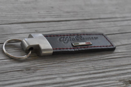 Alfa Romeo keychain leather, black/red sticked