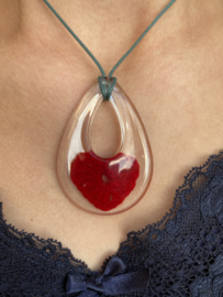 Halsketting druppel met hart rood