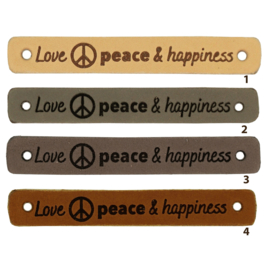 Leren label - Love Peace & Happiness - 2 stuks