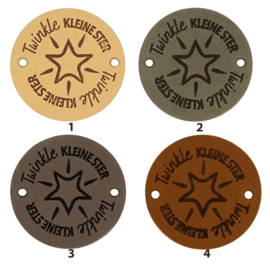 Leren label rond 3,5 cm - Twinkle kleine ster ⭑ - 2 stuks