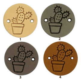 Leren label rond 2 cm - Cactus - 2 stuks