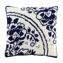 Voorbedrukt kruissteek kussenpakket Bloem blauw 40x40cm -