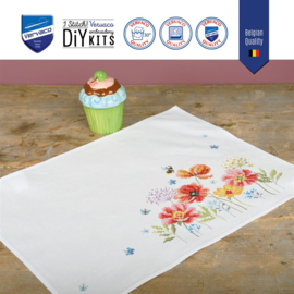 Placemat borduurkit - Klaprozen en Wilde Bloemen