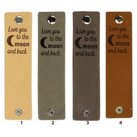 Leren label met drukknoop - Love you to the ☾ moon and back - 2 stuks