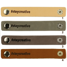 Leren label met drukknoop - #stay creative- 2 stuks