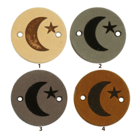 Leren label rond 2 cm - Moon - 2 stuks