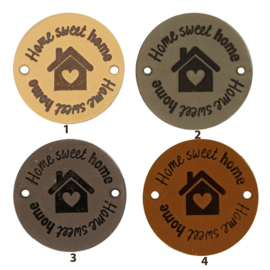 Leren label rond 3,5 cm - Home sweet home - 2 stuks