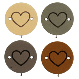 Leren label rond 2 cm - Heart - 2 stuks