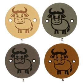 Leren label rond 2 cm - Cow - 2 stuks