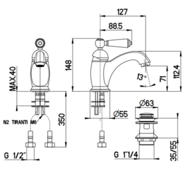 Klassieke een hendel wastafel mengkraan MB2107  met klik afvoer, chroom