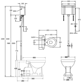 BURC5-19 Burlington toilet pot met Nederlandse AO aansluiting en hooghangend keramisch reservoir