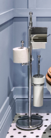 Klassieke vrijstaande toiletborstelhouder met reserverol en toiletrolhouder chroom