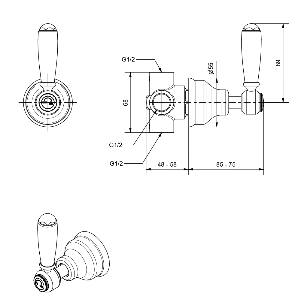 KSOX6-333 klassieke  Inbouw thermostaatkraan met een 44cm  inbouw douchekop
