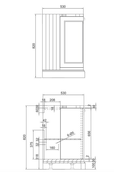 Klassiek halfrond meubel 65cm Burlington model FC5-BW65 met carrara look bovenblad