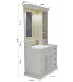 Klassiek badmeubel Kensington 114cm met spiegel en natuurstenen blad met onderbouwbak