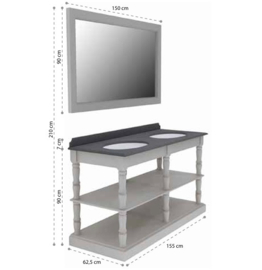 Klassiek meubel Orleans 155cm met dubbele wasbakken en natuurstenen bovenblad