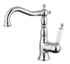Klassieke eenhendel wastafelkraan KSOX6-312 met pop up afvoer, witte hendel, chroom,( A.4.7 )