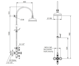 Klassieke douche thermostaatkraan TH006  in verouderd messing van Kenny & Mason