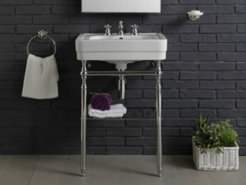 Wastafel 70cm in kleur met verchroomd frame 87cm hoog en glasplaat handrek