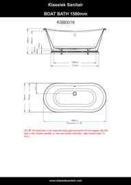 KSB0016 Klassiek design vrijstaand Boat bad , wit, 158 cm