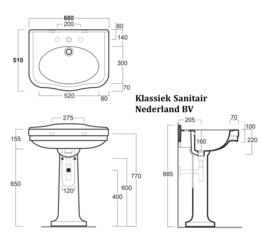 KSWLO 0022 Klassieke Old England keramische wastafel 68cm