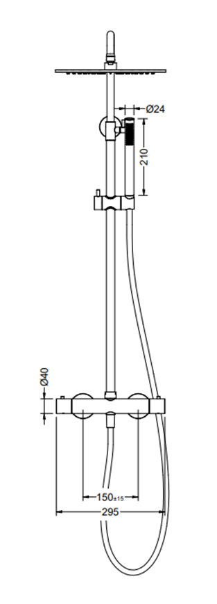Industriële douchethermostaatkraan set met 30cm douchekop en PVD coating