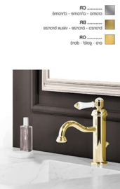 KSKA01801PG  Retro wastafelmengkraan met witte hendel, glanzend goud