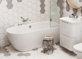 Douche bad rechts KSB0050 wit, 166cm met verchroomde overloop*