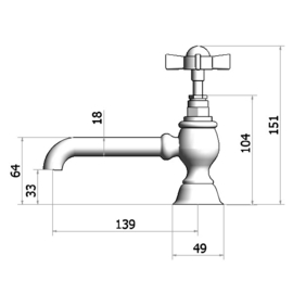 Klassieke fonteinkraan MB2114L met 14cm  lange uitloop en witte hendel, chroom