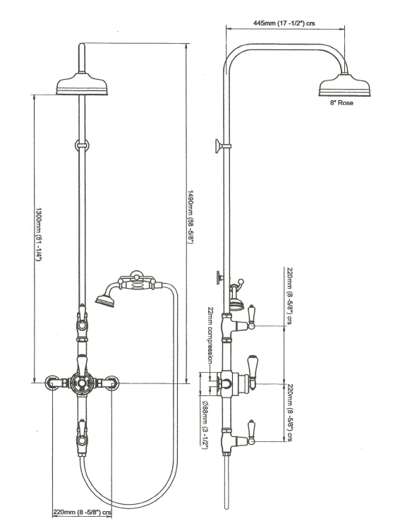 Wolver1833C klassieke Engelse douche thermostaatkraan set chroom