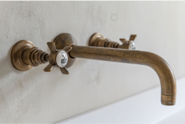 Klassieke douche thermostaatkraan NGT902OB in verouderd messing, douchekop 20cm, Kenny & Mason