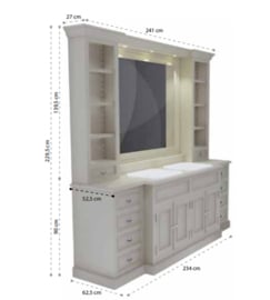 Klassiek groot badmeubel Oxford 234cm op maat met spiegelkast in 12 kleuren