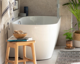 Douche bad rechts KSB0050 wit, 166cm met verchroomde overloop*