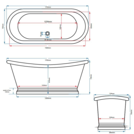 KSB0036 Klassiek Boat bath 1700mm vertind