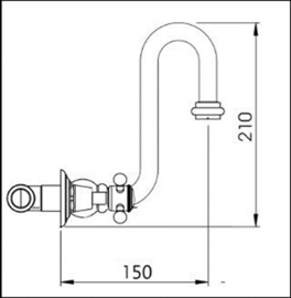 KSBP0131C inbouw kraan met hoge uitloop 15cm voor keramische uitstortgootstenen